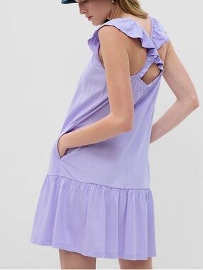 GAP Ruffle Hem Mini Dress Lavender Flutter Sleeve Large Cottagecore 25538